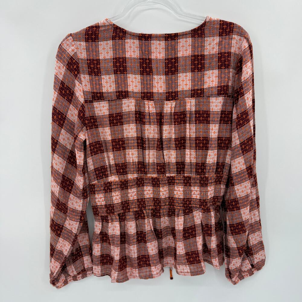 PILCRO by ANTHRO Smocked Swing Blouse Size M V-Neck Wool Blend Boho Festival - Picture 5 of 10